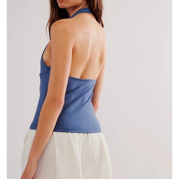 NWT Free People Have‎ It All Halter Top Open Back V Neck Dusted Blue - Picture 2 of 7